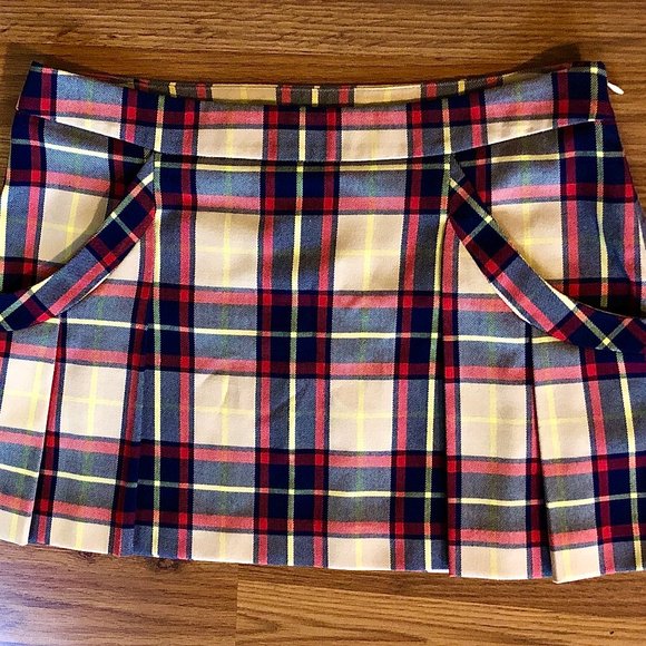 Designer - Vera Wang Princess NWOT sz9 Blue Tan Red Plad Pleated Mini Skirt - Picture 4 of 8